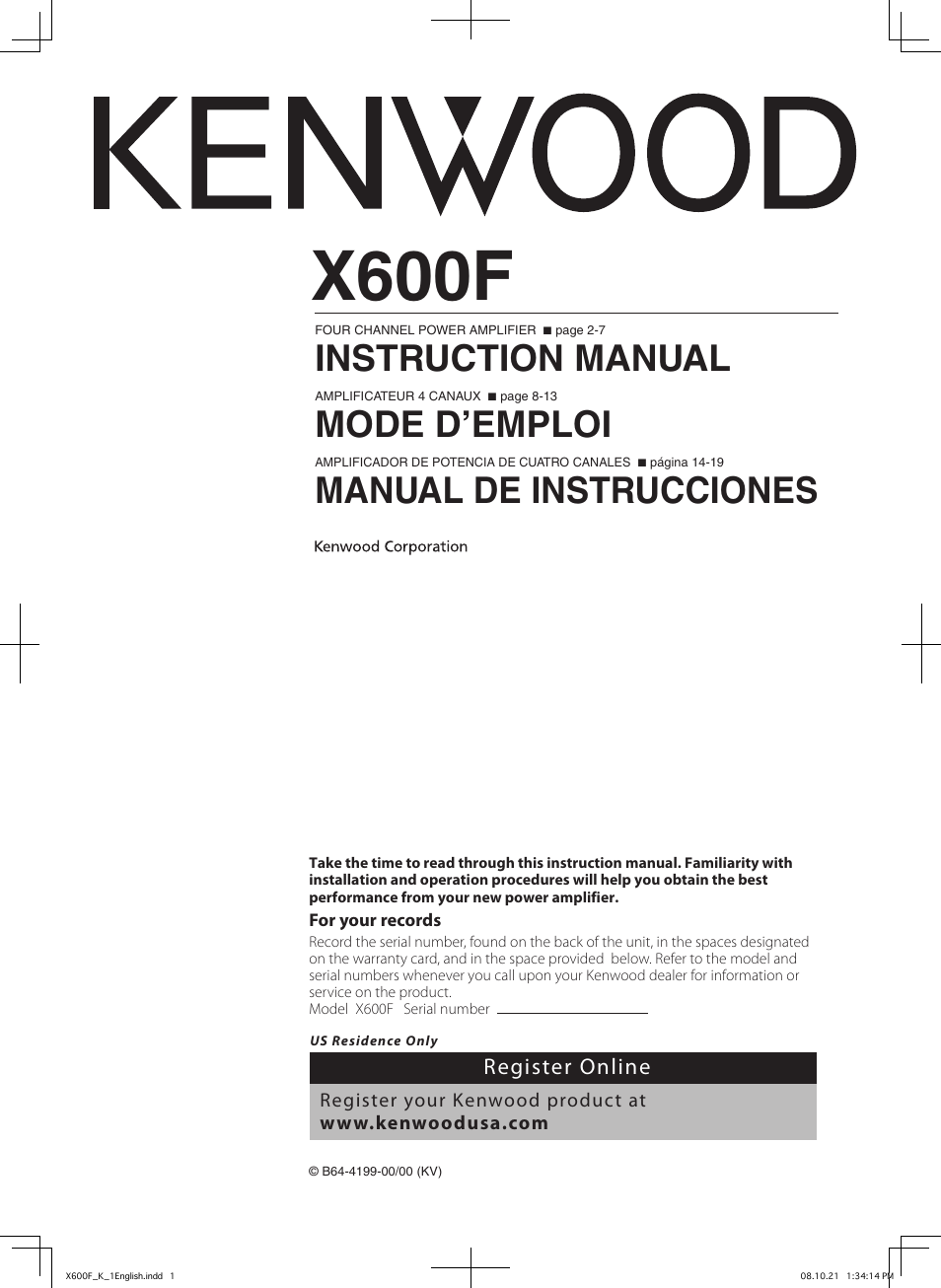 Kenwood X600F User Manual | 20 pages