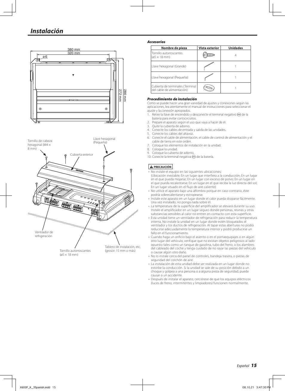 Instalación | Kenwood X600F User Manual | Page 15 / 20