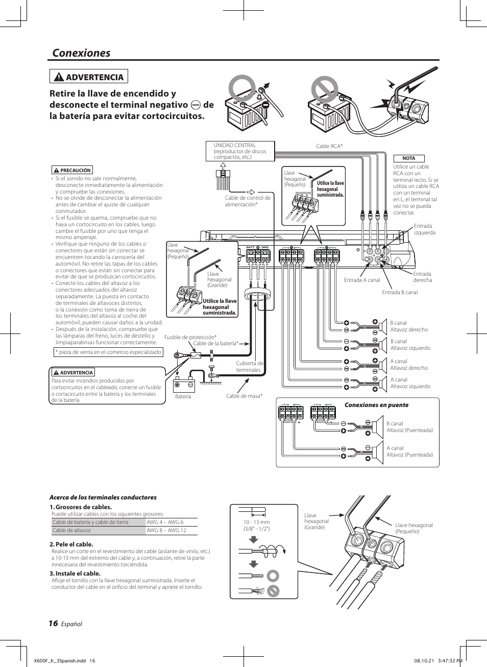 Conexiones, Advertencia | Kenwood X600F User Manual | Page 16 / 20