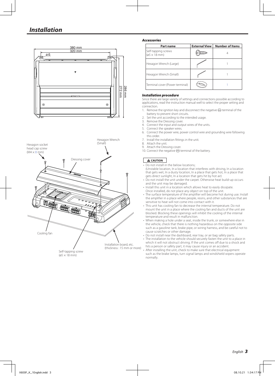 Installation | Kenwood X600F User Manual | Page 3 / 20