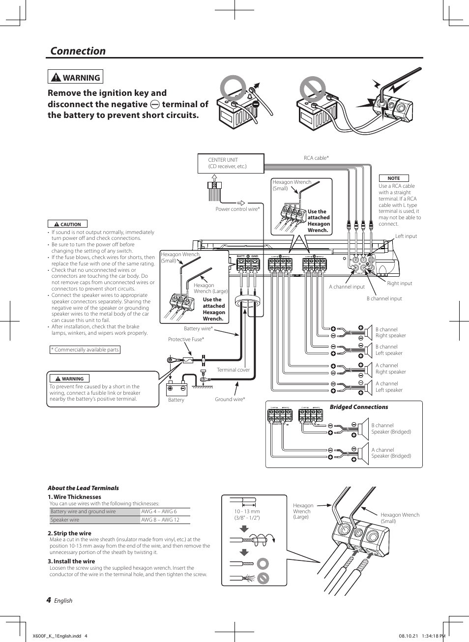 Connection, Warning | Kenwood X600F User Manual | Page 4 / 20