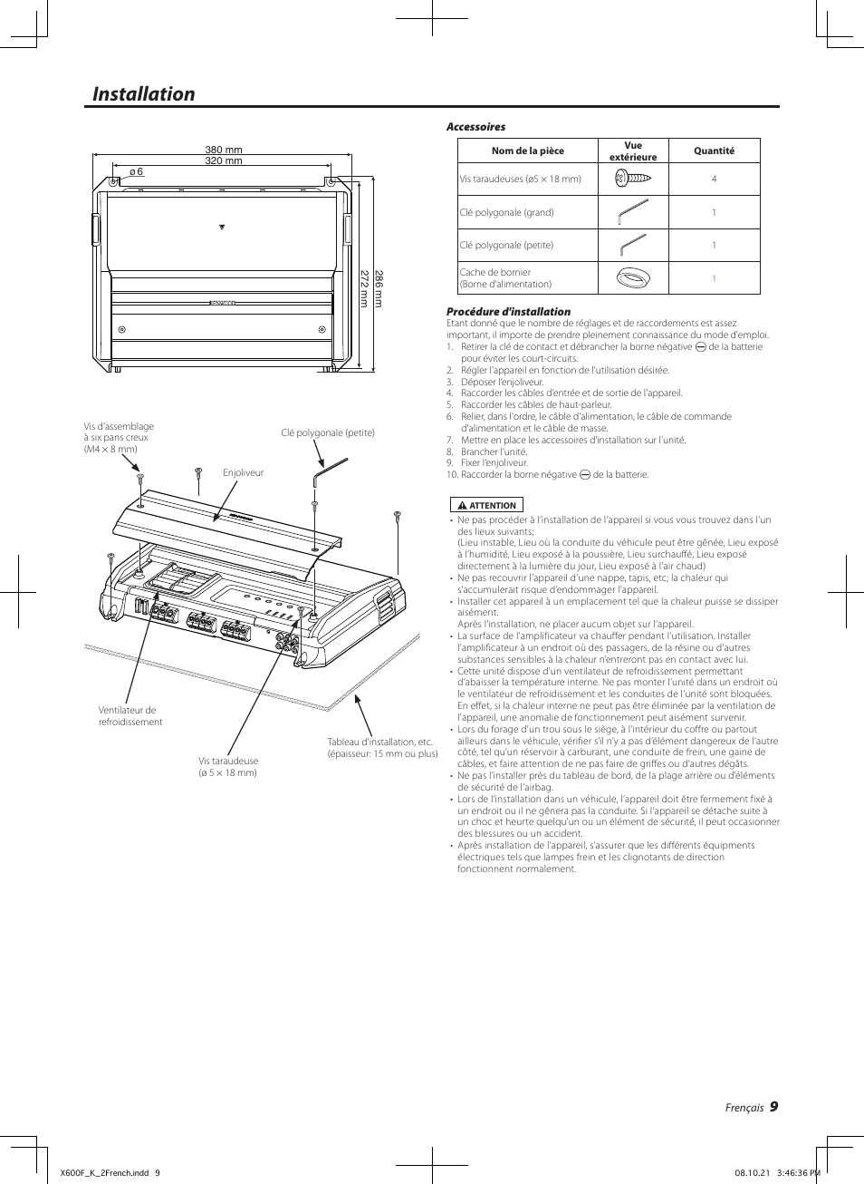 Installation | Kenwood X600F User Manual | Page 9 / 20