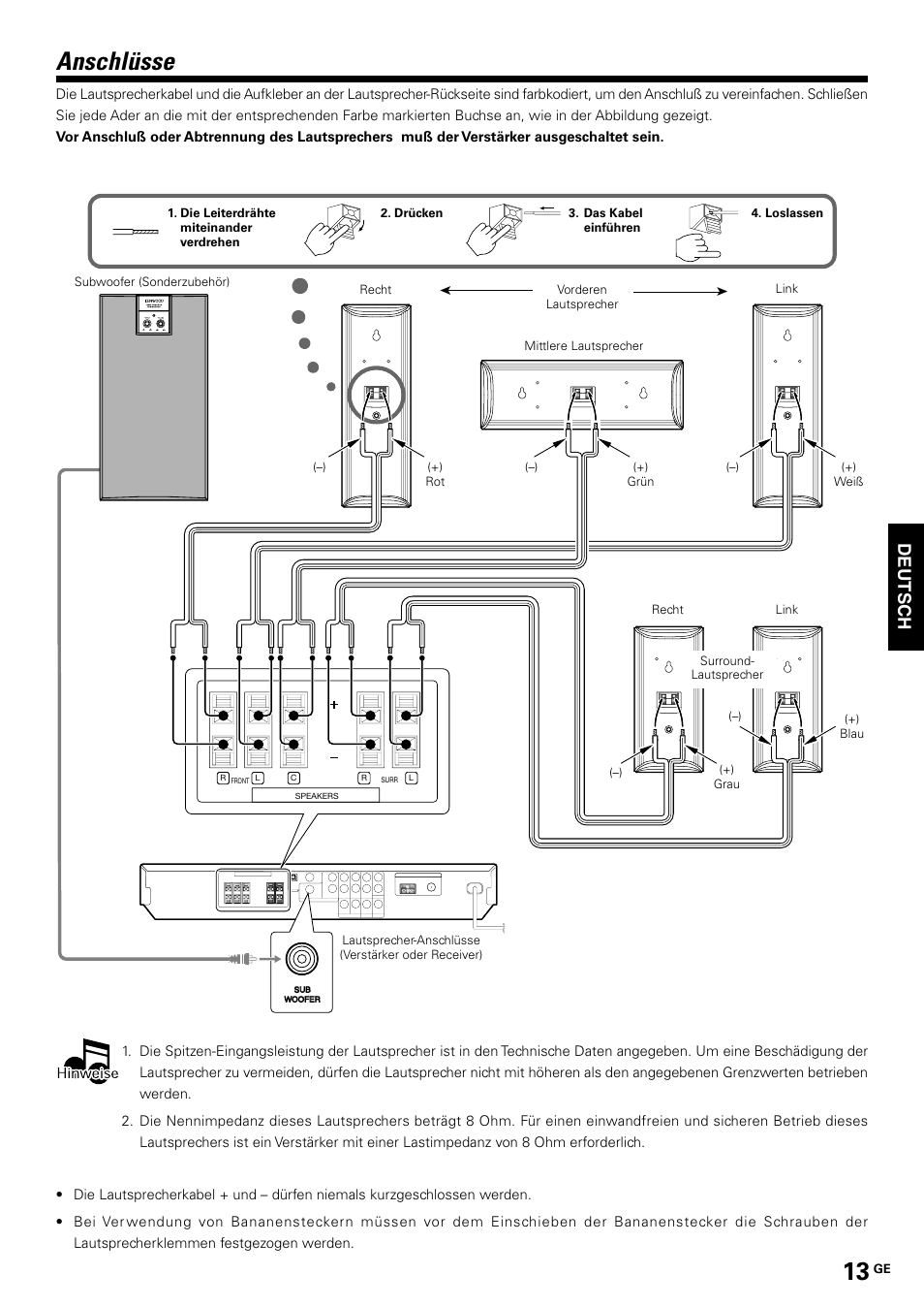 Anschlüsse, Deutsch | Kenwood KS-2200HT User Manual | Page 13 / 28