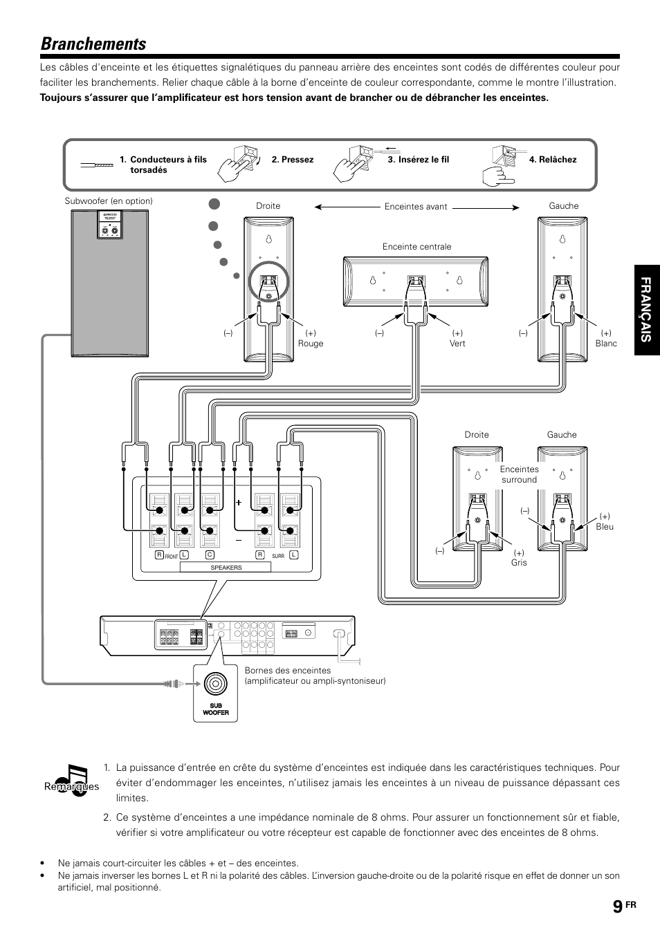 Branchements, Français | Kenwood KS-2200HT User Manual | Page 9 / 28