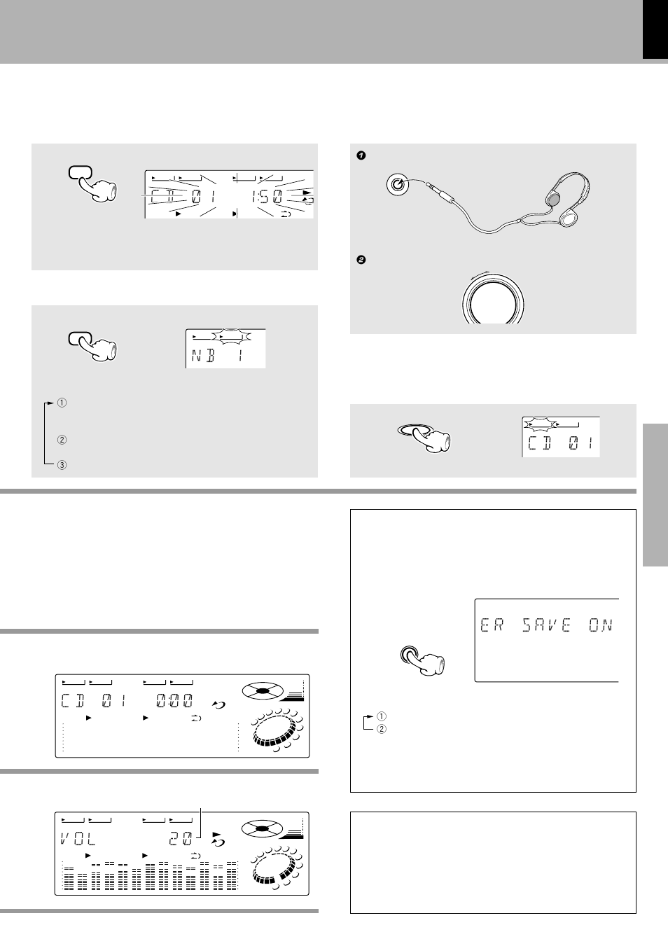 C d ) 1 1 5 ), C d ) 1 ) ) ), V o l 2 ) | N b 1, C d ) 1, Muting the sound temporarily, Auto power save function, Bass and treble compensation, Bass compensation, Remote control unit only) | Kenwood XD-500 User Manual | Page 17 / 60