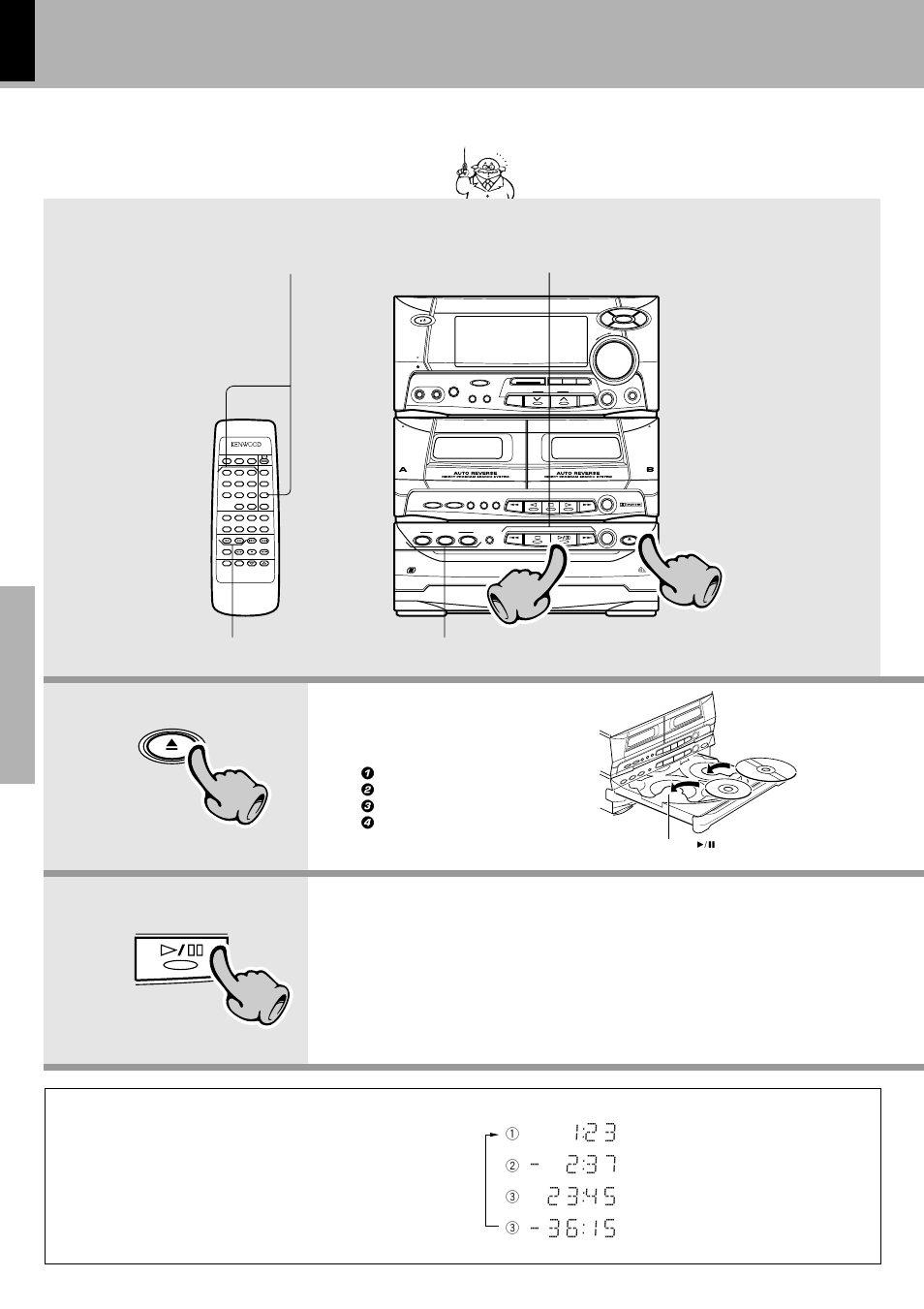 Playback of cd, Load a disc. 2. start playback, Time display on the cd player | Digital audio, Digital audio compact, Min. max, Let's put out some sound | Kenwood XD-500 User Manual | Page 18 / 60