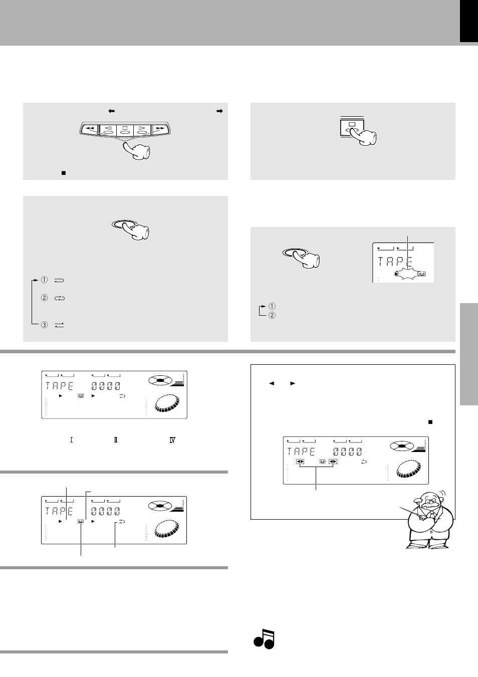 T a p e, Selection of dolby nr, Transport direction indicators | Noise reduction), Let's put out some sound | Kenwood XD-500 User Manual | Page 21 / 60