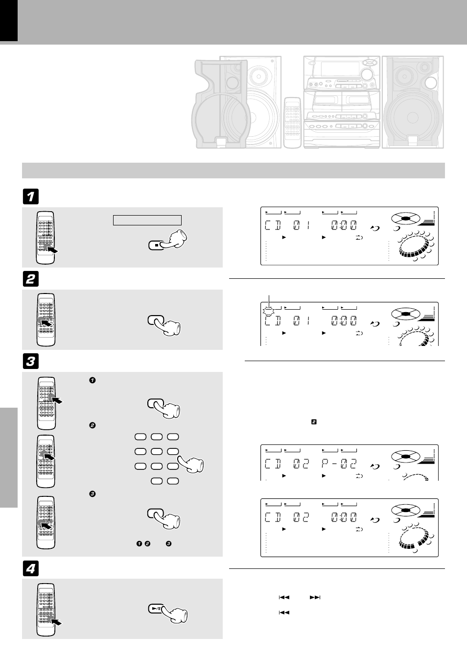 Playback of cd, Listening in the desired sequence, C d ) 2 p - ) 2 | C d ) 1 ) ) ), C d ) 2 ) ) ), Program playback), Check that the cd player is in the stop mode, Start playback, Select the “cd” input, If it is in play mode | Kenwood XD-500 User Manual | Page 30 / 60