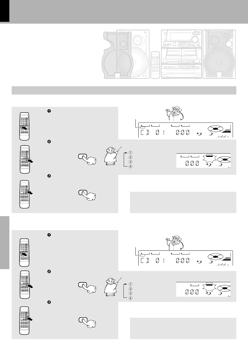 Repeated playback, C d ) 1 ) ) ), Select the “cd” input | Press the repeat key again, 2 press to select “disc repeat”. 3 select the disc, Press the repeat key twice, 1 confirm that the “pgm” indicator is not lit | Kenwood XD-500 User Manual | Page 32 / 60