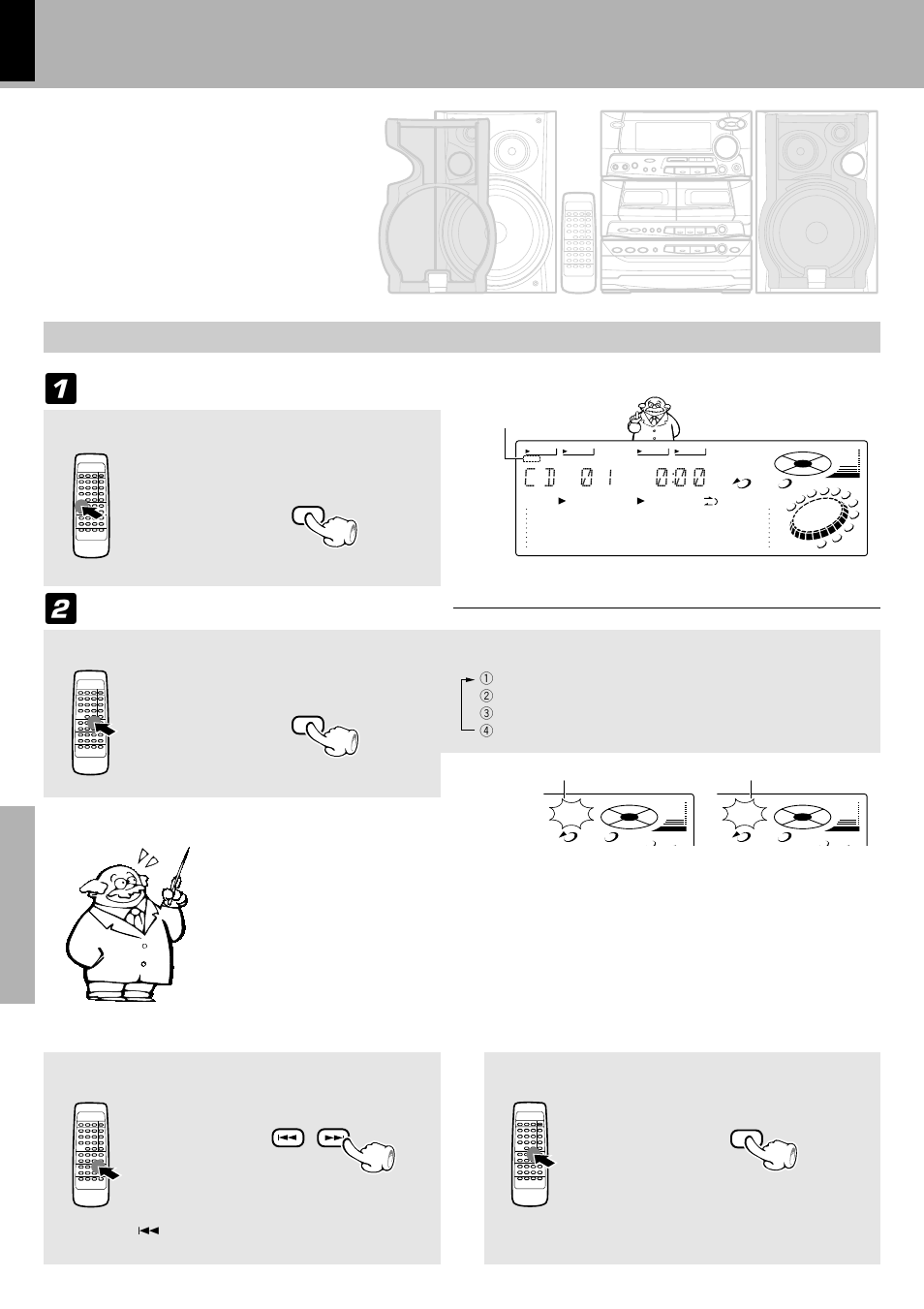 Listening to an unexpected title sequence, C d ) 1 ) ) ), Random playback) | Select the random mode, Confirm that the “pgm” indicator is not lit, Select the “cd” input, Press so that the “random” indicator goes off | Kenwood XD-500 User Manual | Page 34 / 60