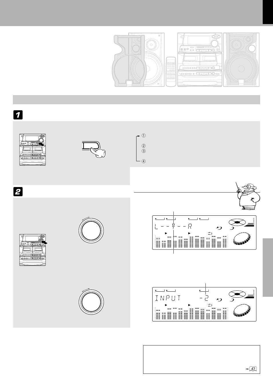 Effective sound adjustment, Adjustment of balance and input level, L - - y - - r | Select what to adjust, Adjust | Kenwood XD-500 User Manual | Page 45 / 60