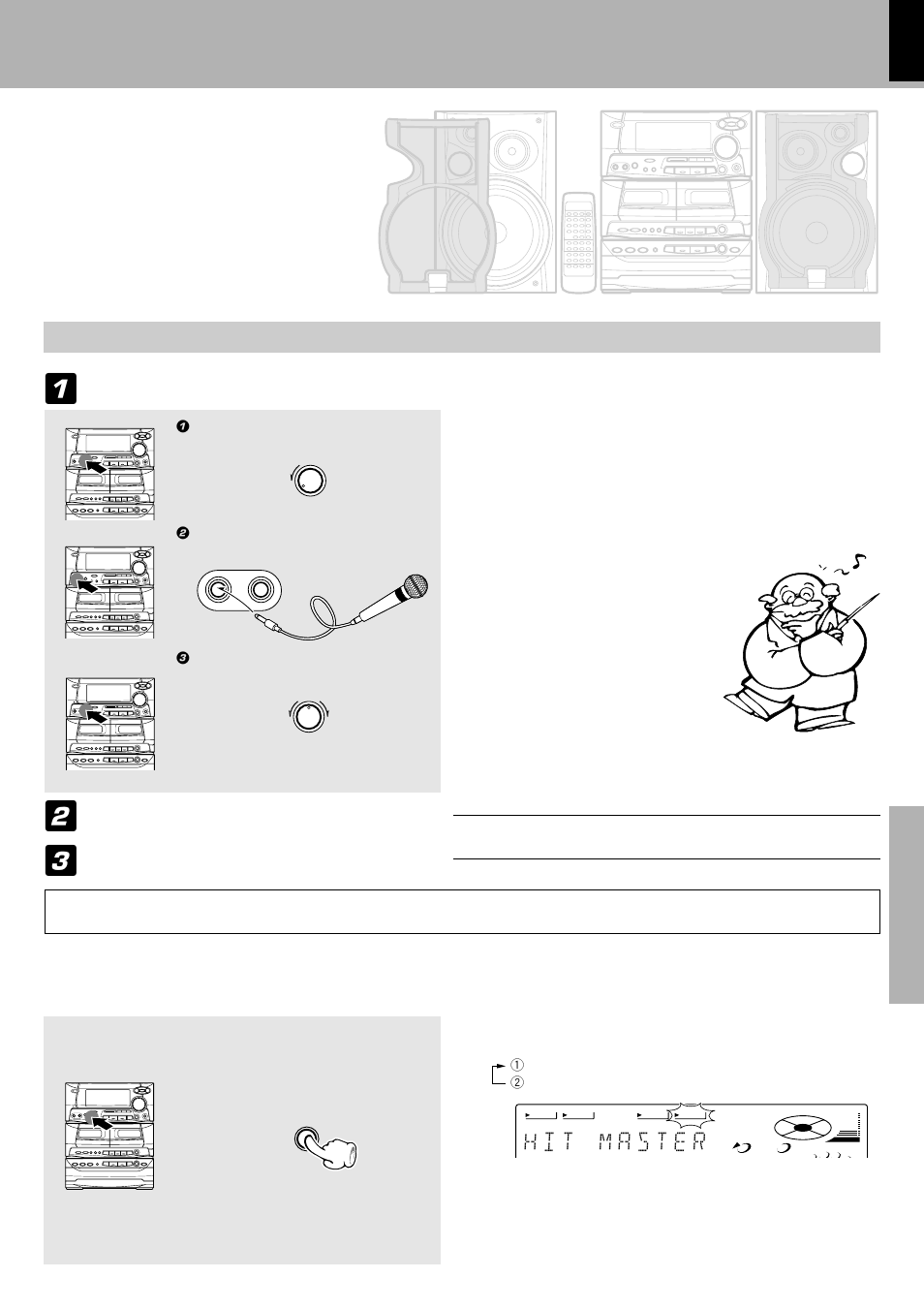 Enjoying karaoke, Connect a microphone, Sing along with the accompaniment. play the music | Hit master function) | Kenwood XD-500 User Manual | Page 49 / 60