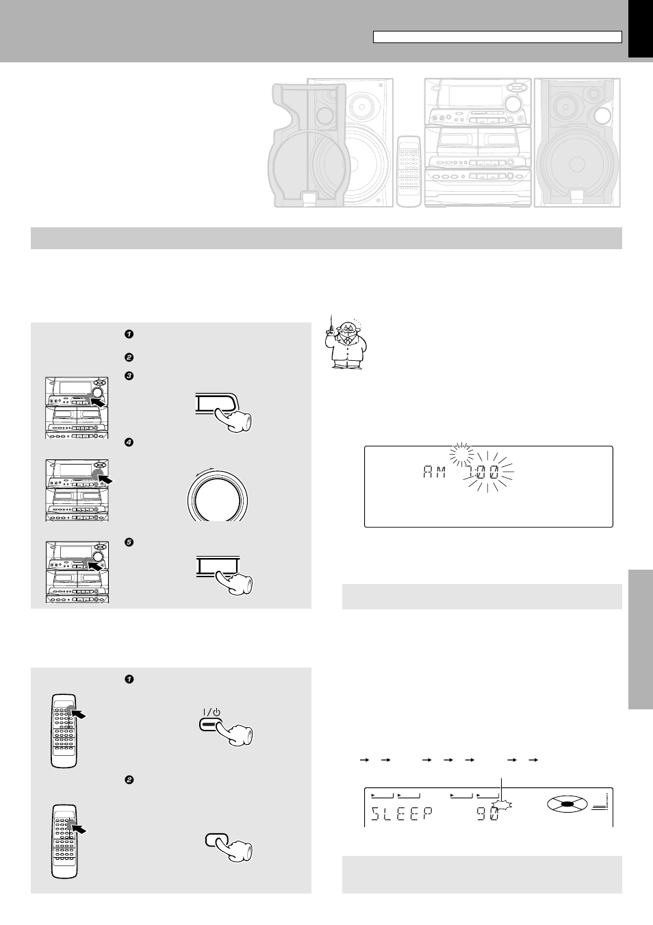 Timer operation, Operate easy to use timer, Sleep timer | A m 7 ) ), Operate easy to use timer : o.t.t.), Sleep), Adjust the clock before setting the timer | Kenwood XD-500 User Manual | Page 51 / 60