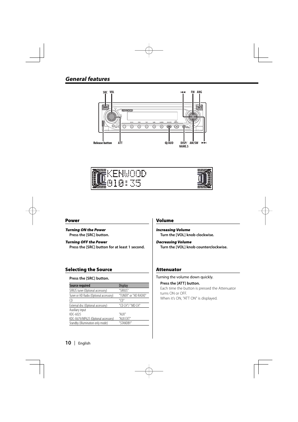 General features | Kenwood KDC-MP6025 User Manual | Page 10 / 40