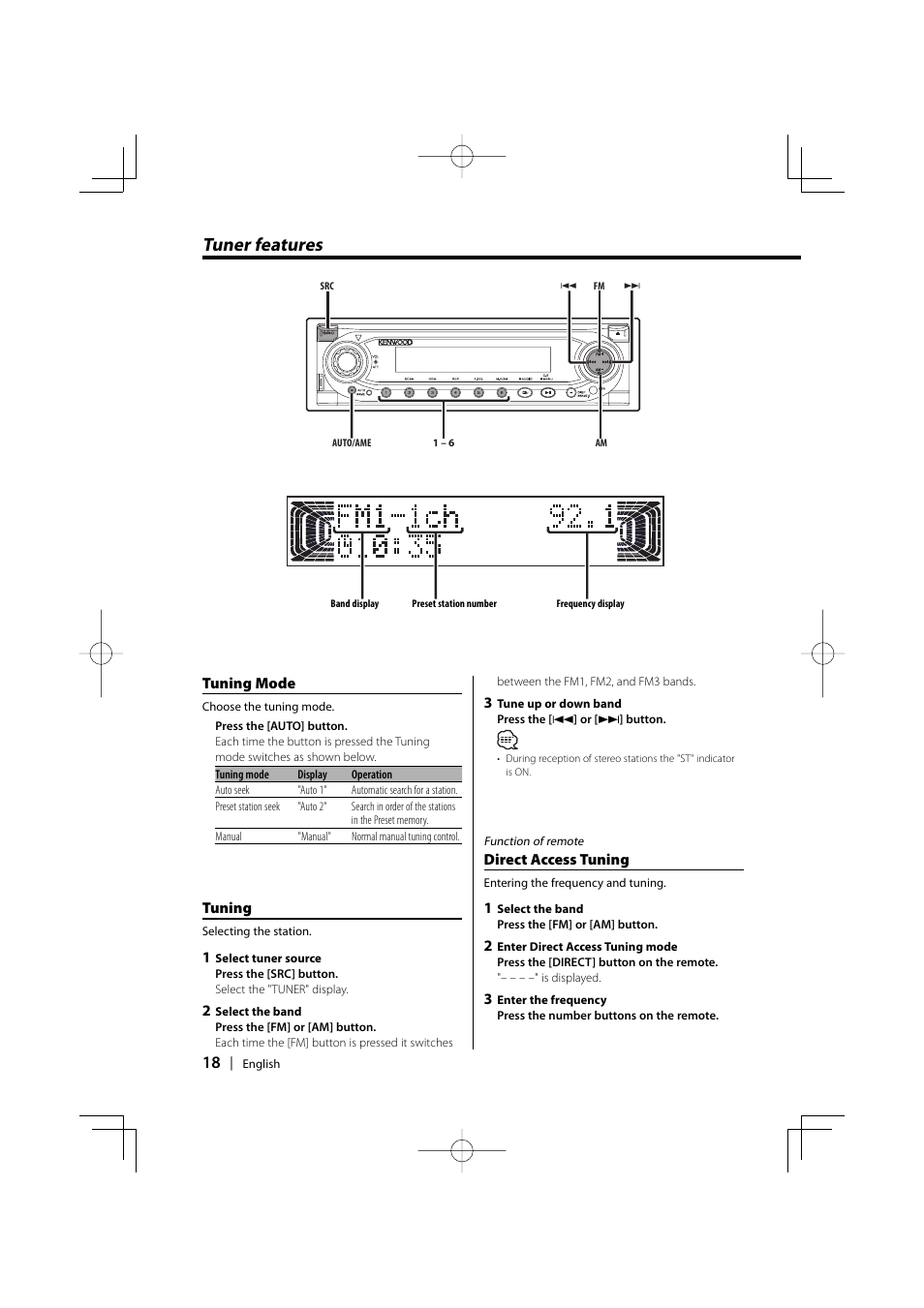 Tuner features | Kenwood KDC-MP6025 User Manual | Page 18 / 40