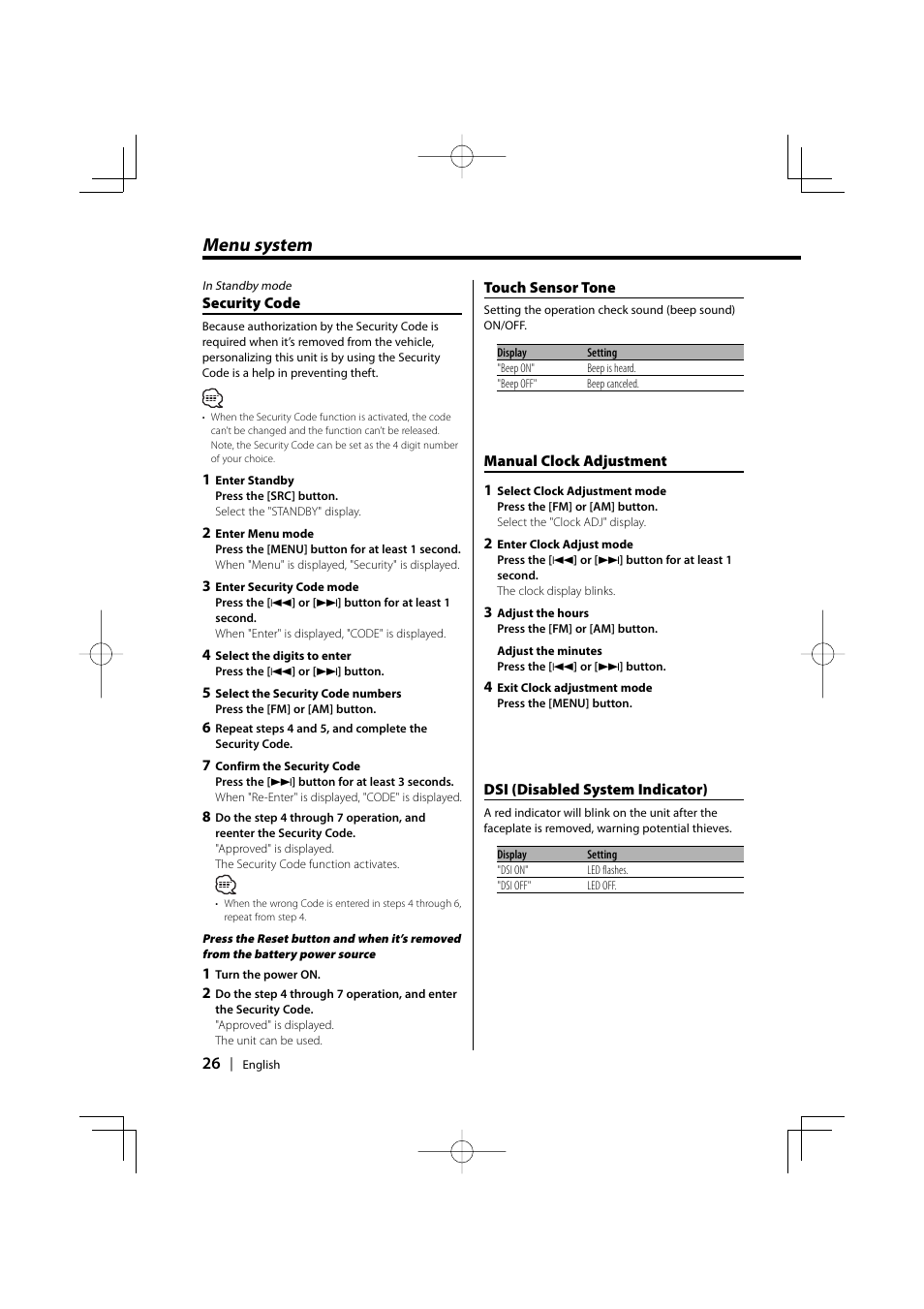 Menu system | Kenwood KDC-MP6025 User Manual | Page 26 / 40