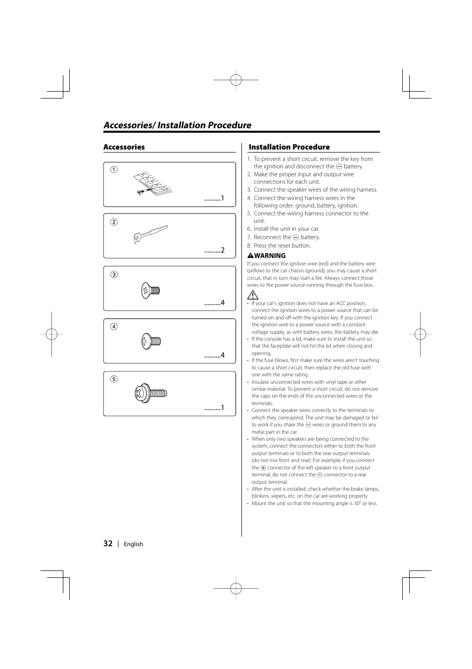 Accessories/ installation procedure | Kenwood KDC-MP6025 User Manual | Page 32 / 40