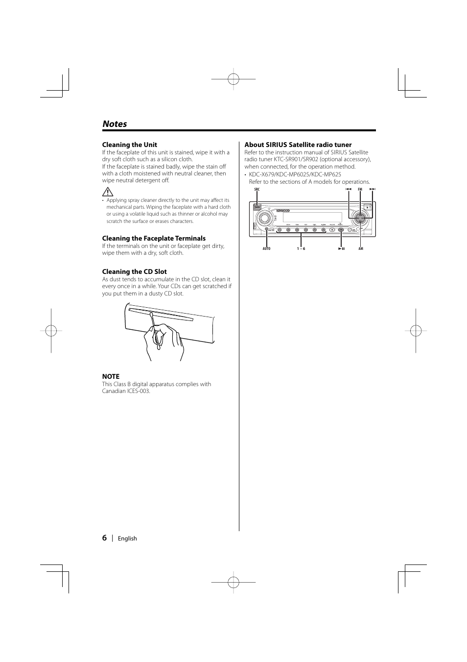 Notes | Kenwood KDC-MP6025 User Manual | Page 6 / 40