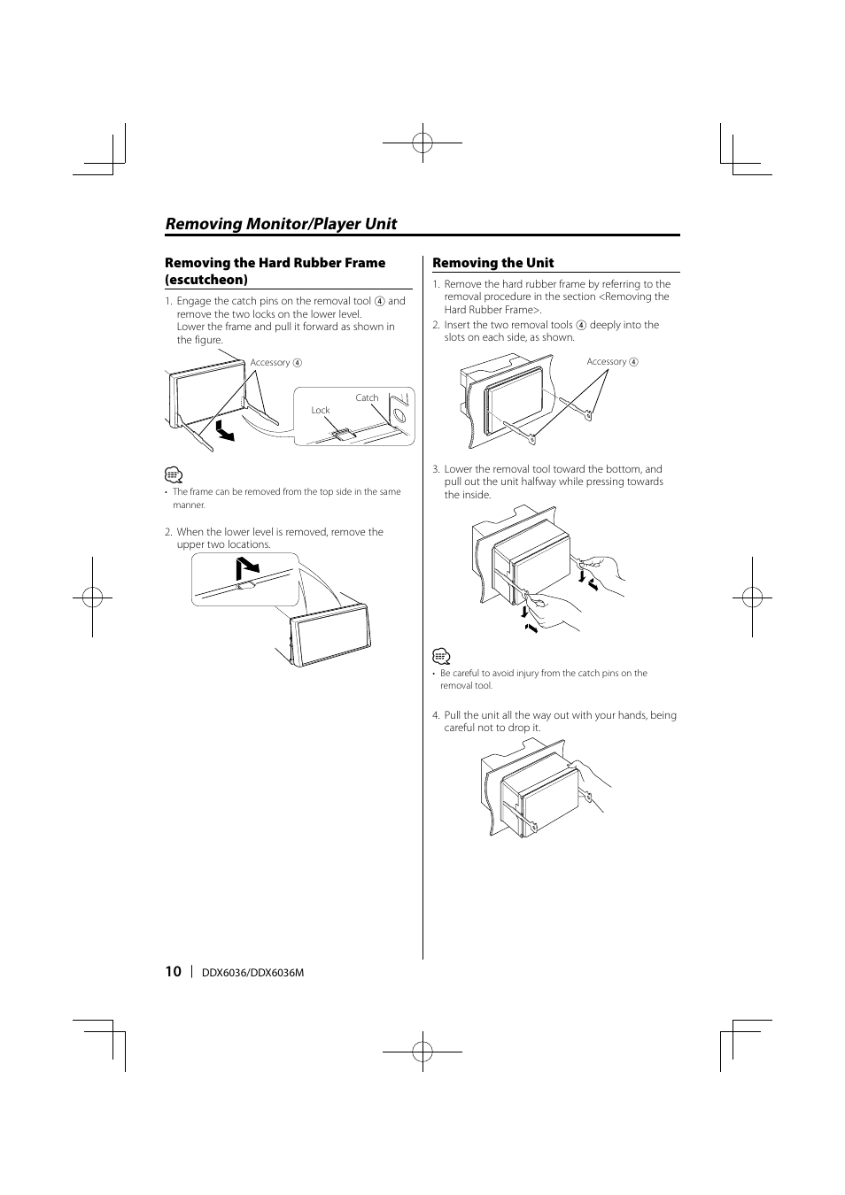 Removing monitor/player unit | Kenwood DDX6036M User Manual | Page 10 / 12