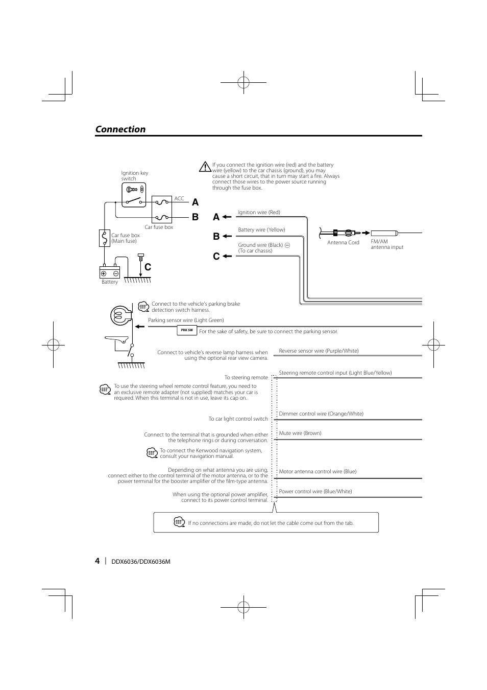 Connection b c, Bc a a | Kenwood DDX6036M User Manual | Page 4 / 12