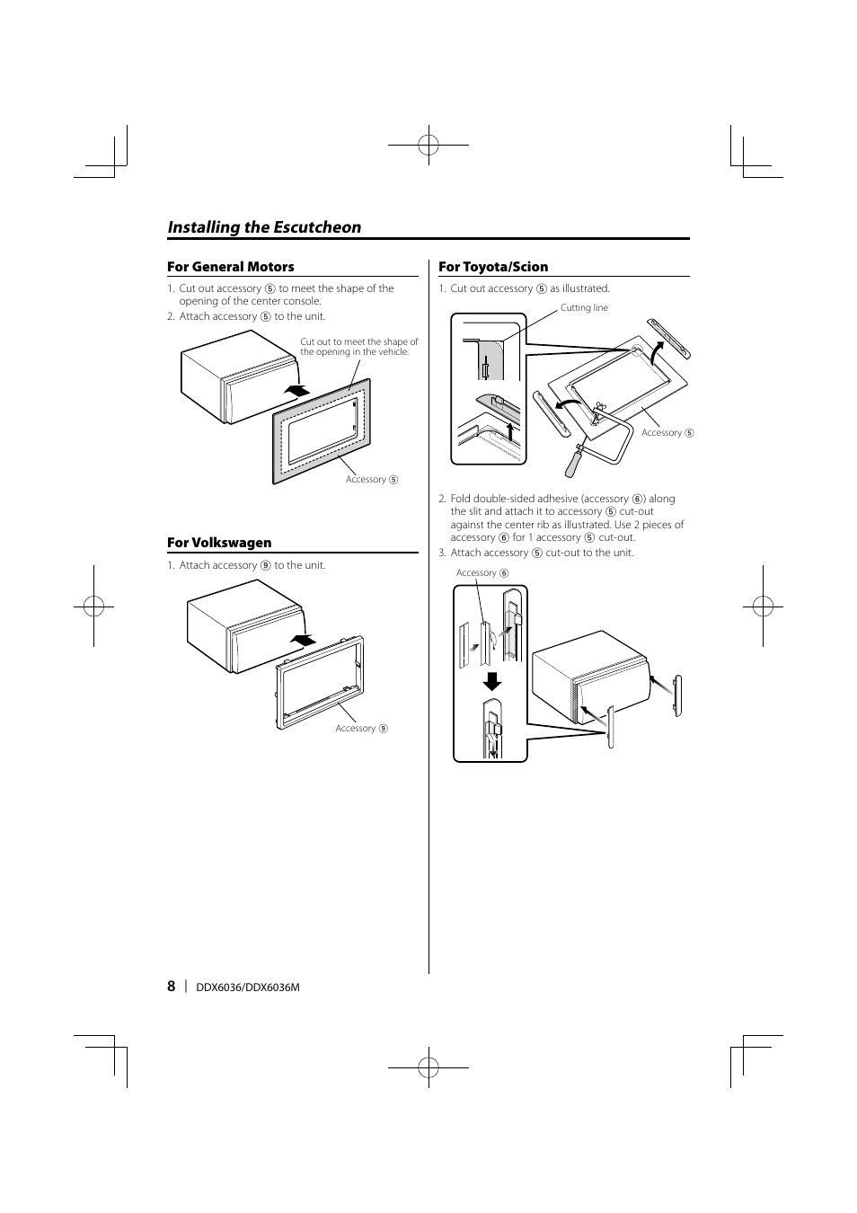 Installing the escutcheon | Kenwood DDX6036M User Manual | Page 8 / 12