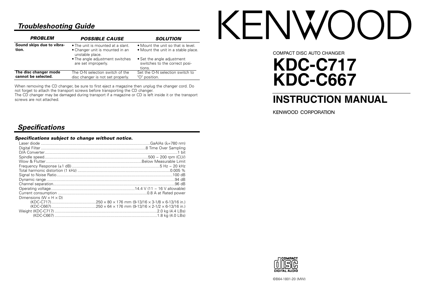 Kenwood KDC-C667 User Manual | 4 pages