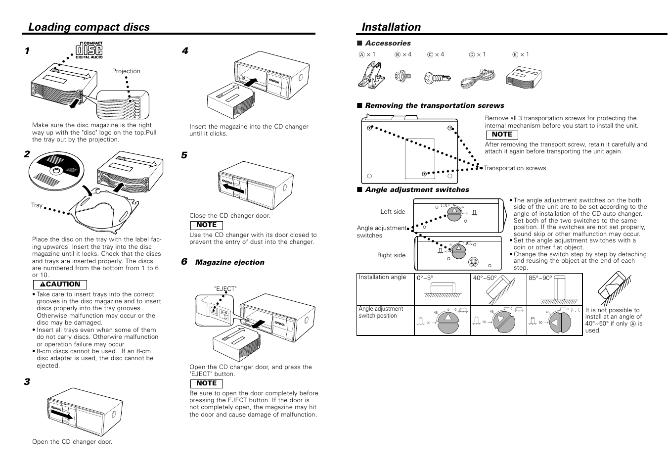 Loading compact discs, Installation | Kenwood KDC-C667 User Manual | Page 3 / 4