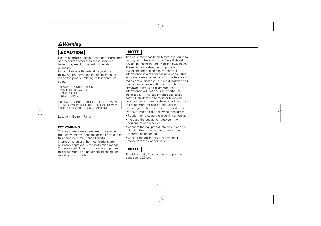 2 warning | Kenwood KDC-MP919 User Manual | Page 3 / 47