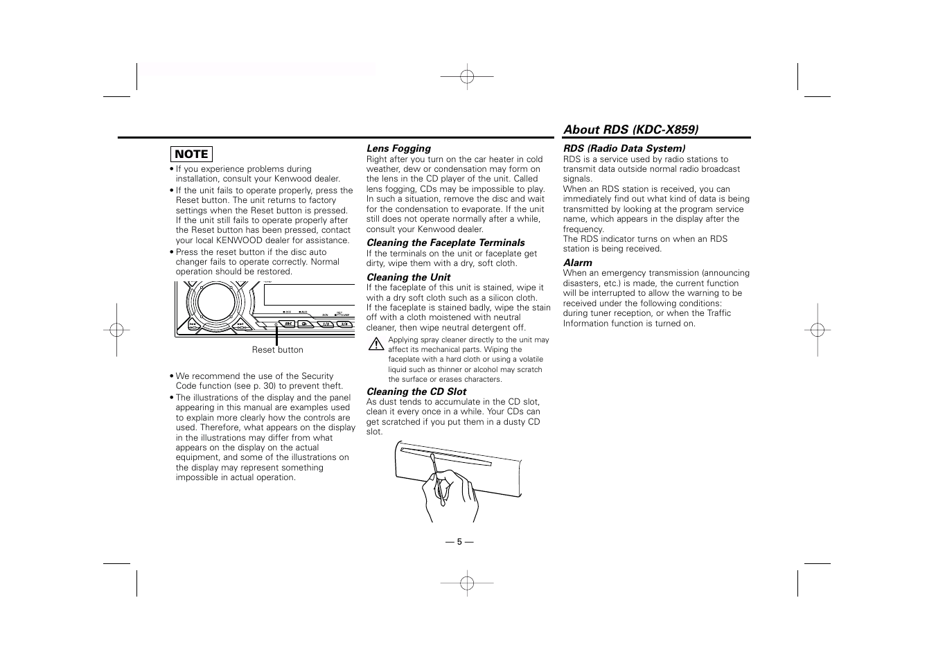 About rds (kdc-x859) | Kenwood KDC-MP919 User Manual | Page 5 / 47