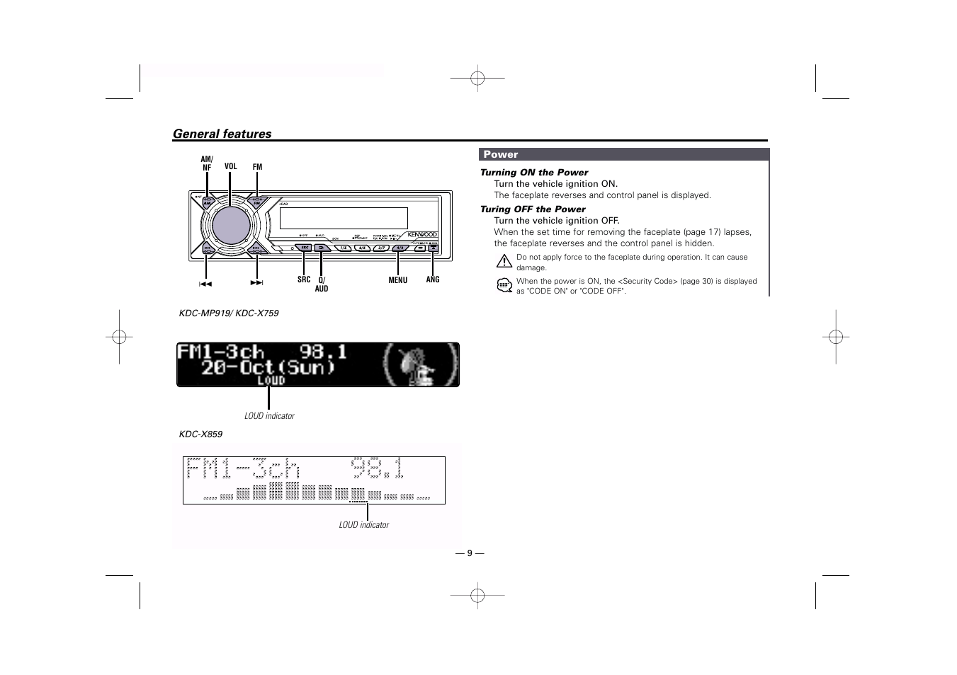 General features | Kenwood KDC-MP919 User Manual | Page 9 / 47