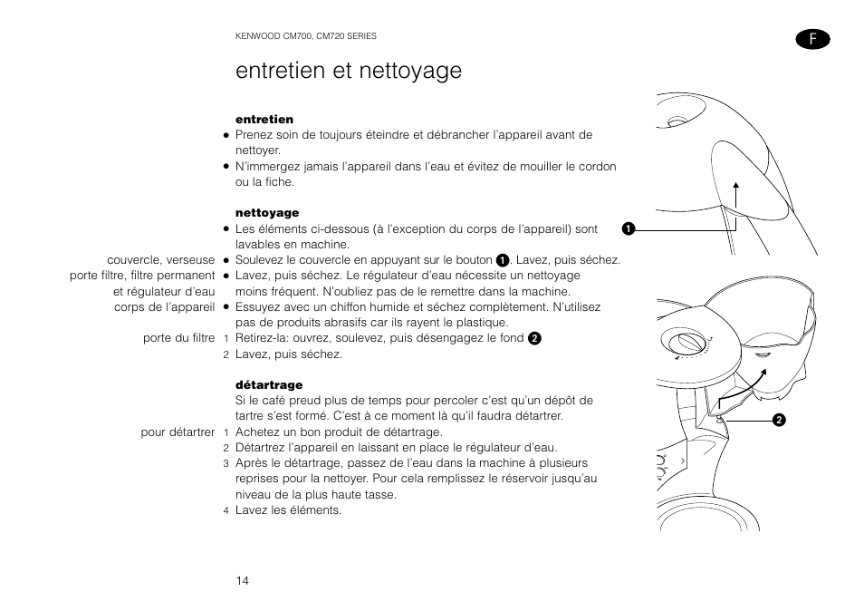 Entretien et nettoyage | Kenwood AROMATIKA CM720 User Manual | Page 16 / 28