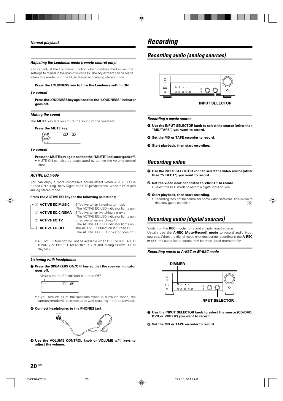 Recording, Recording audio (analog sources), Recording video | Recording audio (digital sources) | Kenwood VR-60RS User Manual | Page 20 / 32