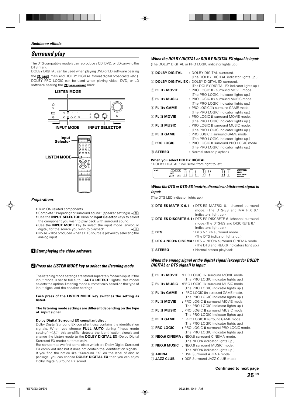 Surround play | Kenwood VR-60RS User Manual | Page 25 / 32