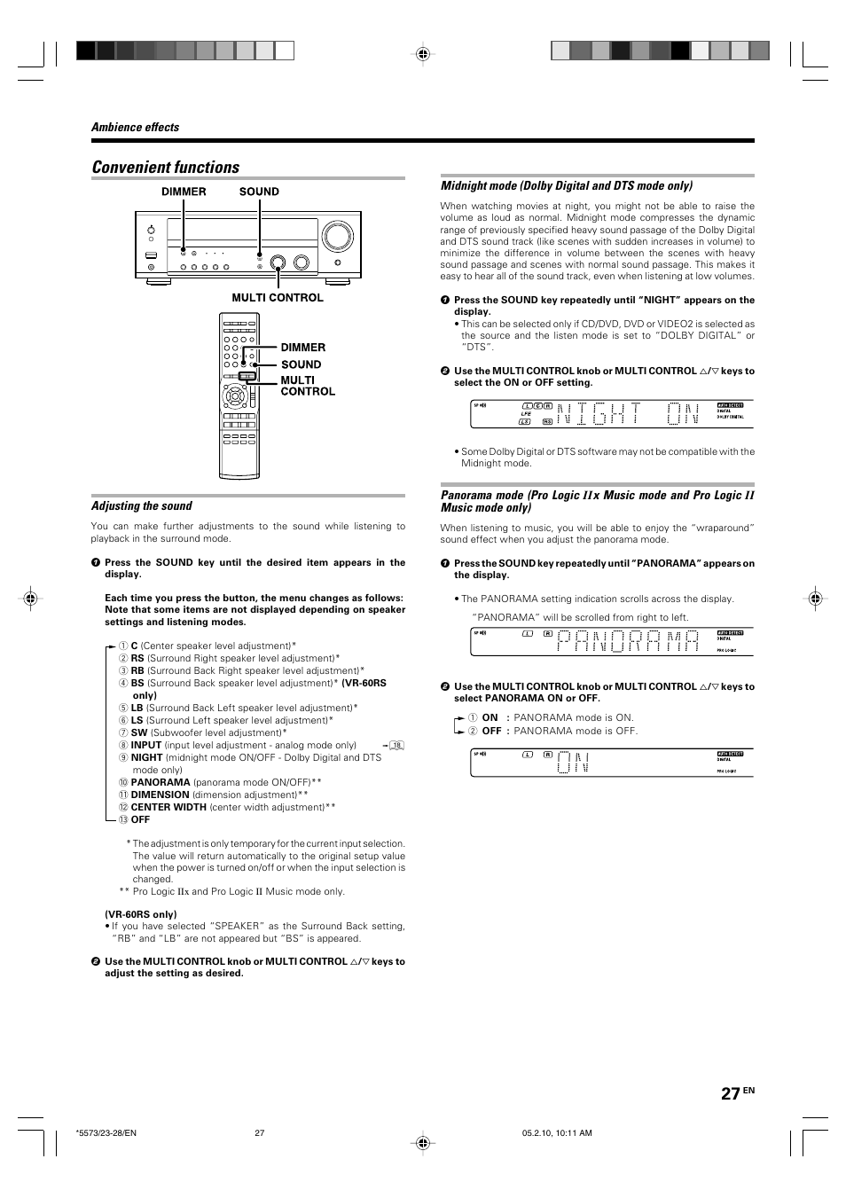 Convenient functions | Kenwood VR-60RS User Manual | Page 27 / 32