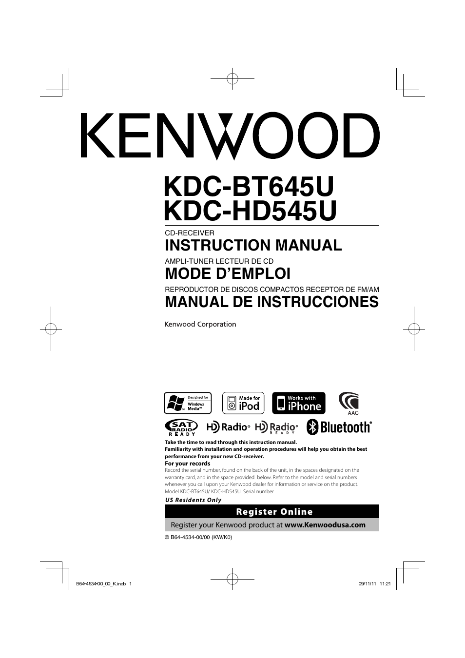 Kenwood KDC-HD545U User Manual | 128 pages