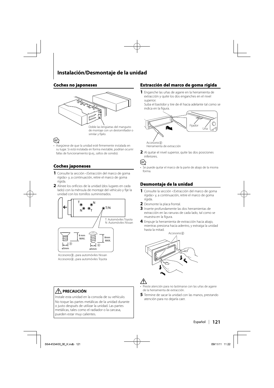 Instalación/desmontaje de la unidad | Kenwood KDC-HD545U User Manual | Page 121 / 128