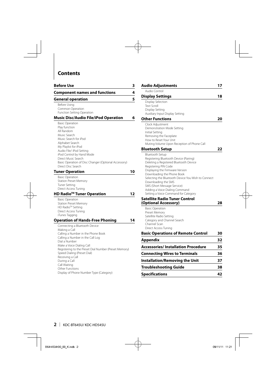 Kenwood KDC-HD545U User Manual | Page 2 / 128