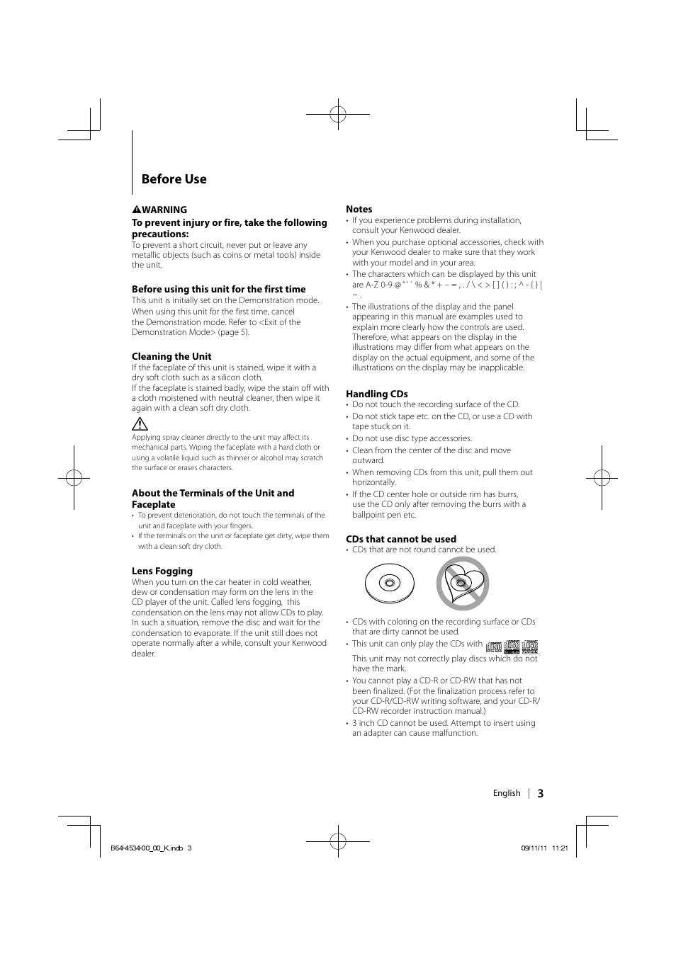 Before use | Kenwood KDC-HD545U User Manual | Page 3 / 128