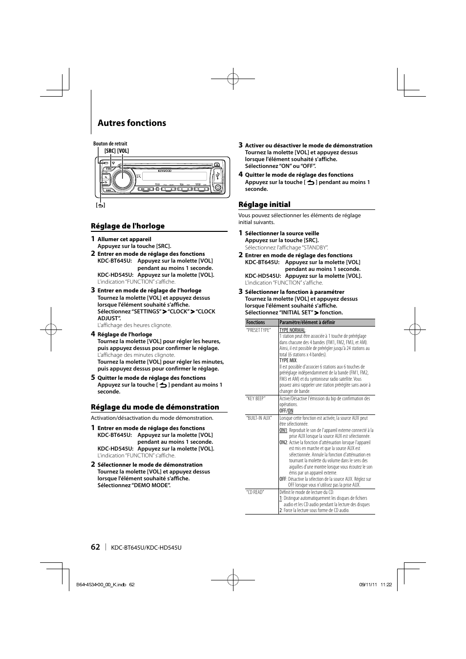 Autres fonctions | Kenwood KDC-HD545U User Manual | Page 62 / 128