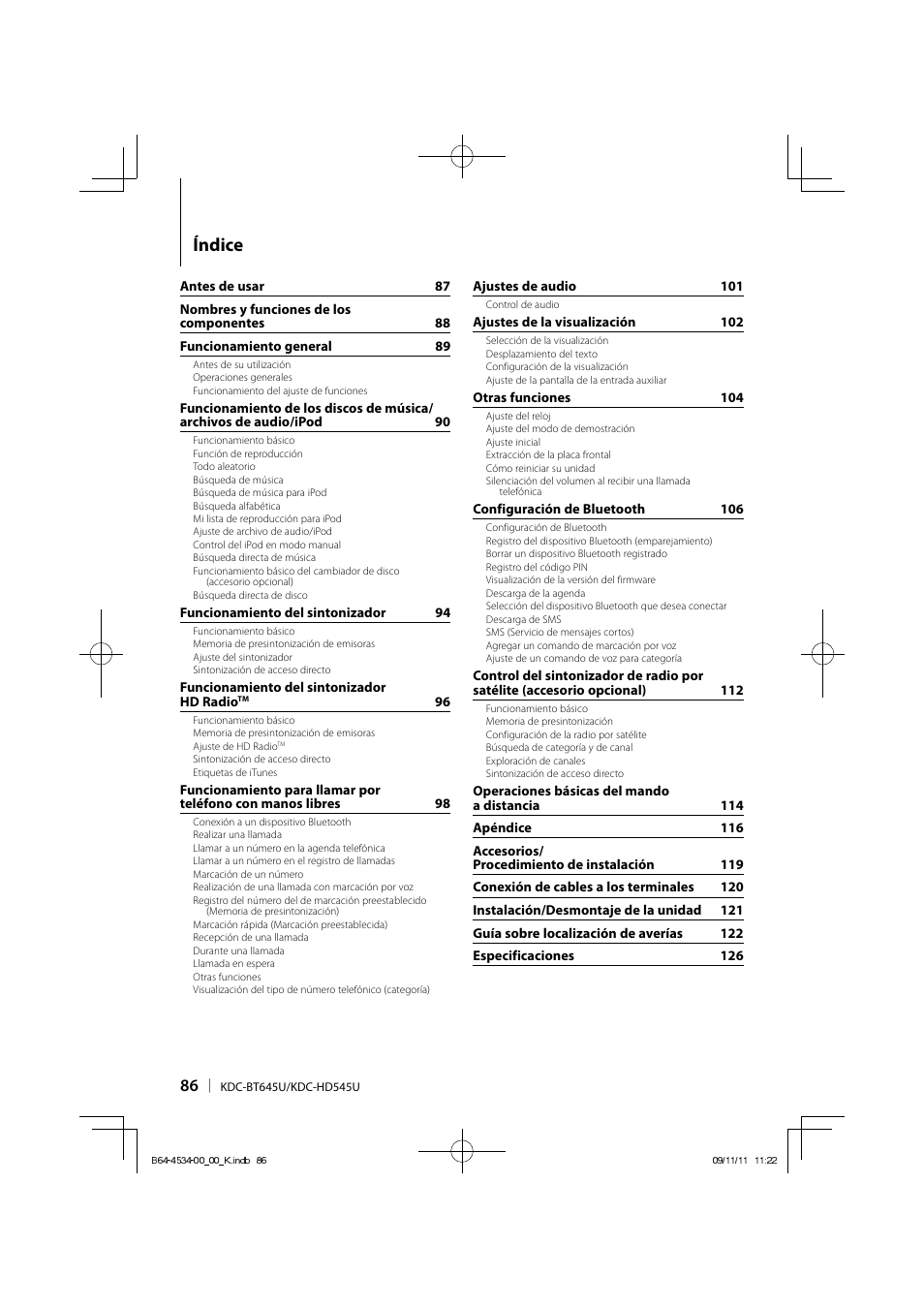 Índice | Kenwood KDC-HD545U User Manual | Page 86 / 128