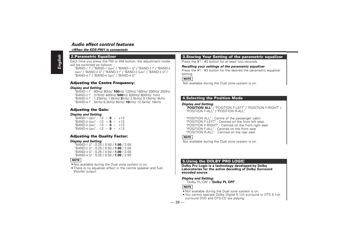 Audio effect control features | Kenwood KDV-Z940 User Manual | Page 28 / 76