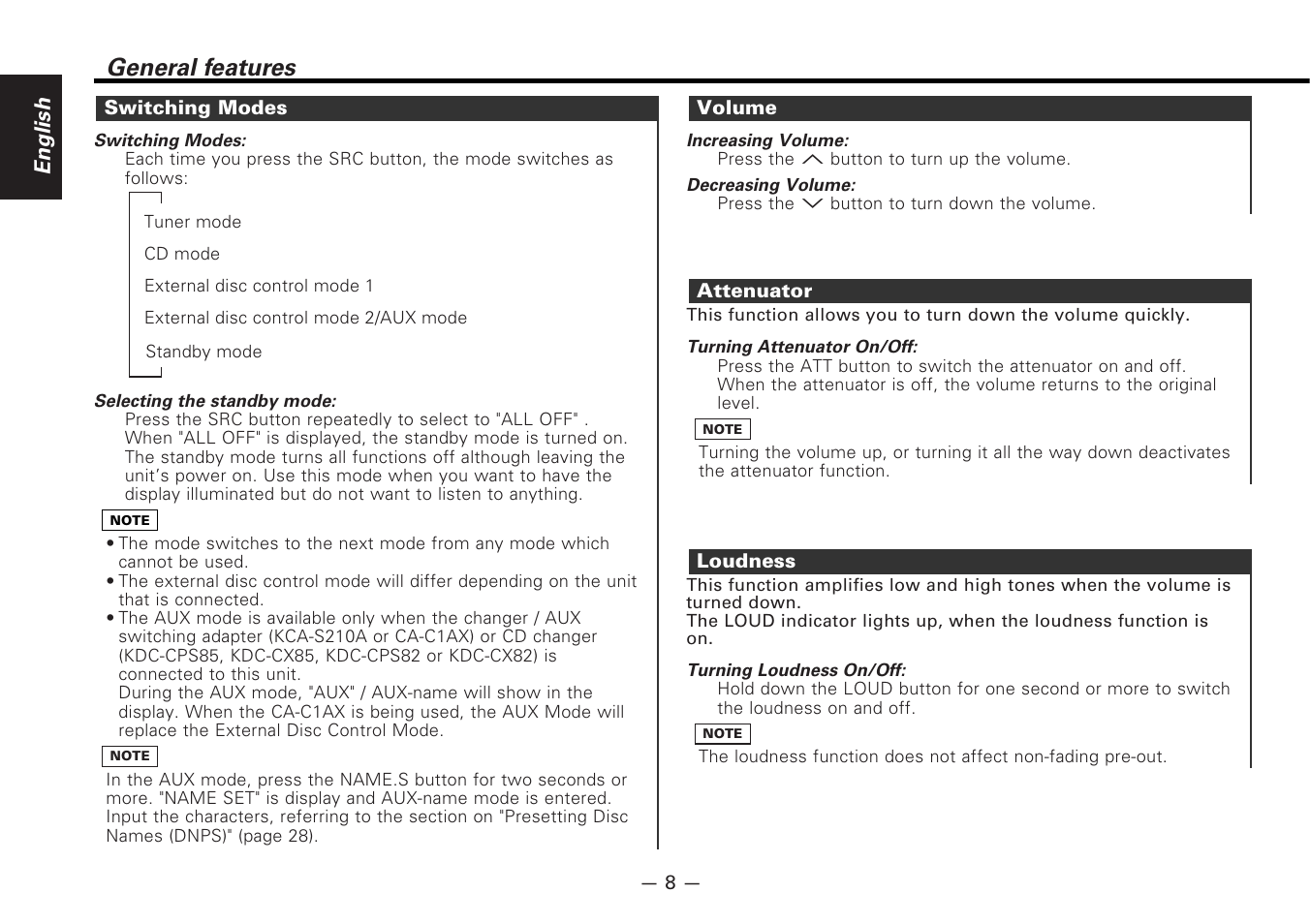 General features, English | Kenwood KDC-PS9080R User Manual | Page 8 / 52