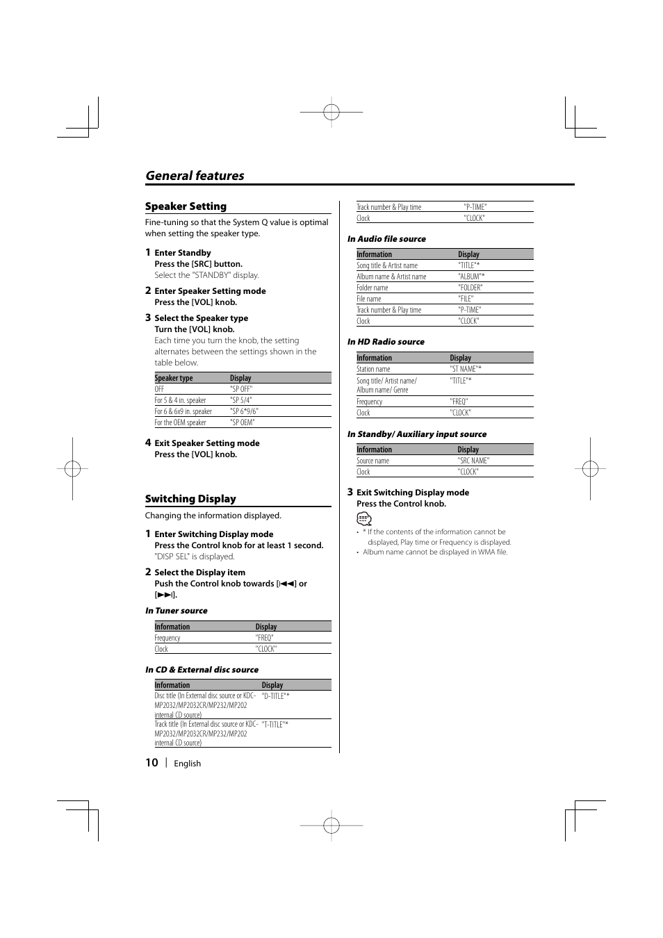 General features | Kenwood KDC-MP2032 User Manual | Page 10 / 34