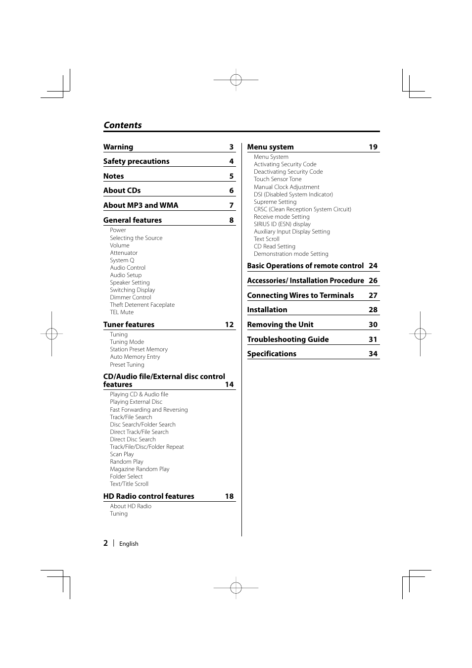 Kenwood KDC-MP2032 User Manual | Page 2 / 34