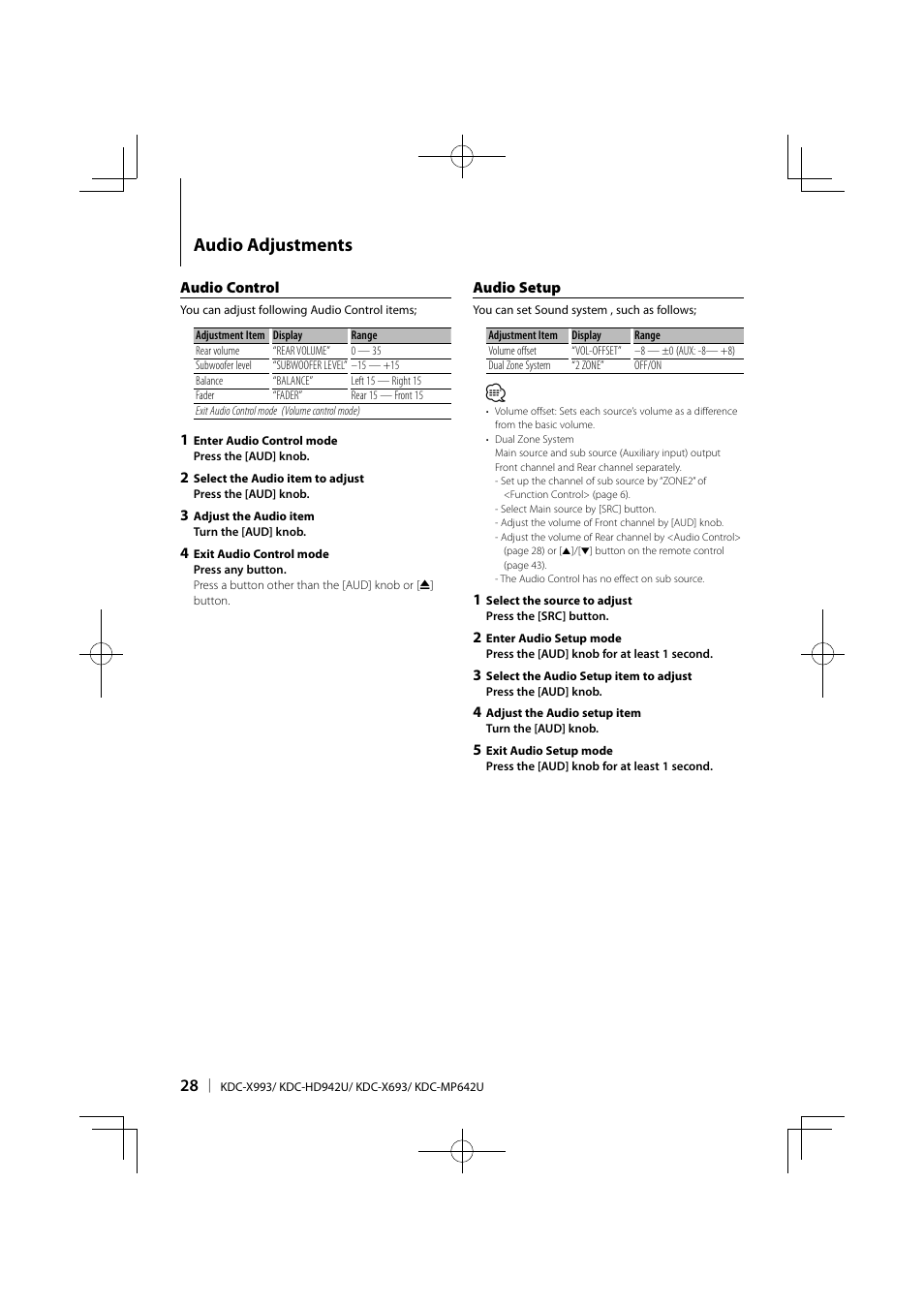 Audio adjustments | Kenwood KDC-MP642U User Manual | Page 28 / 60