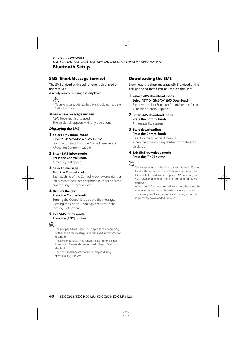 Bluetooth setup | Kenwood KDC-MP642U User Manual | Page 40 / 60