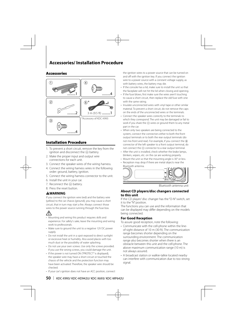 Accessories/ installation procedure | Kenwood KDC-MP642U User Manual | Page 50 / 60