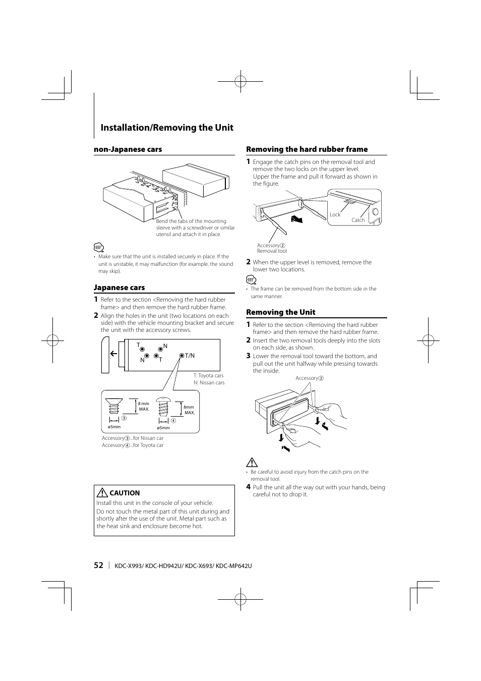 Installation/removing the unit | Kenwood KDC-MP642U User Manual | Page 52 / 60