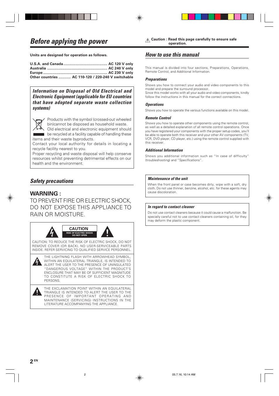 Before applying the power, How to use this manual | Kenwood KRF-X9090D User Manual | Page 2 / 64