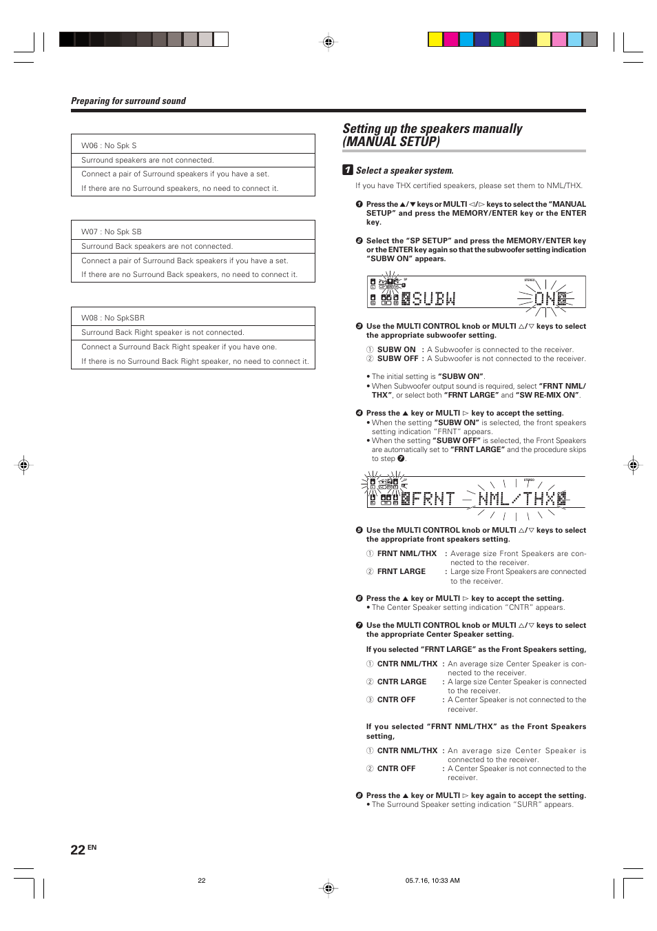 Setting up the speakers manually (manual setup) 1, Preparing for surround sound, Select a speaker system | Kenwood KRF-X9090D User Manual | Page 22 / 64